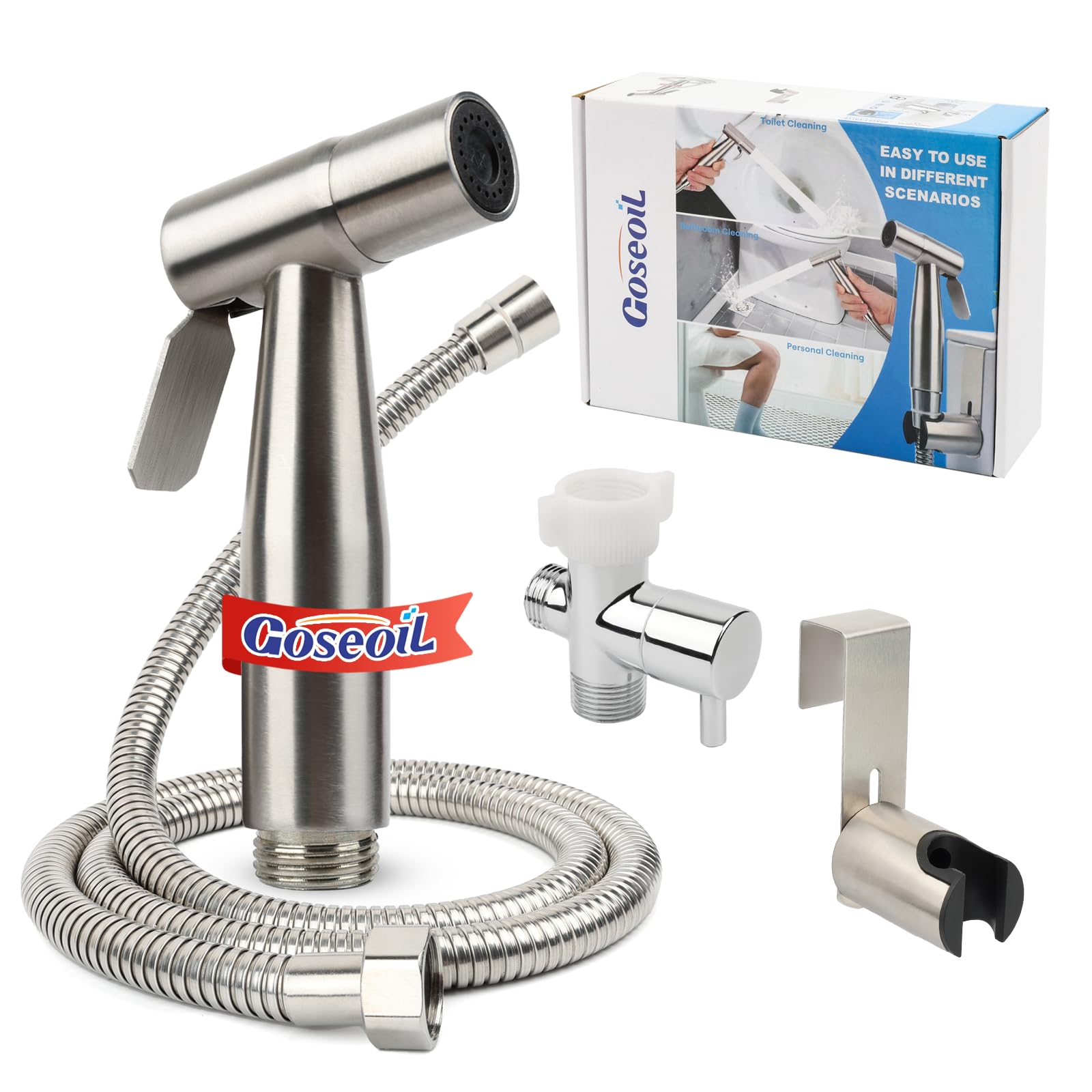 Handheld Toilet Bidet Sprayer for Toilet-Adjustable Water Pressure Control with Bidet Hose for Feminine Wash Set, Stainless Steel Brushed Nickel Cloth Diaper for Baby Wash