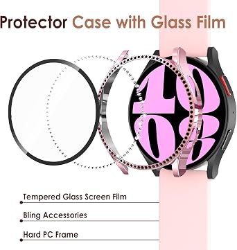 Simpeak 5-Pack Bling Screen Protector Case Compatible with Samsung Galaxy Watch 6 40mm 2023, HD Full Protection Bumper Case Cover Compatible with Galaxy Watch 6 40mm,Black,Silver,Gold,Blue,Rose Pink