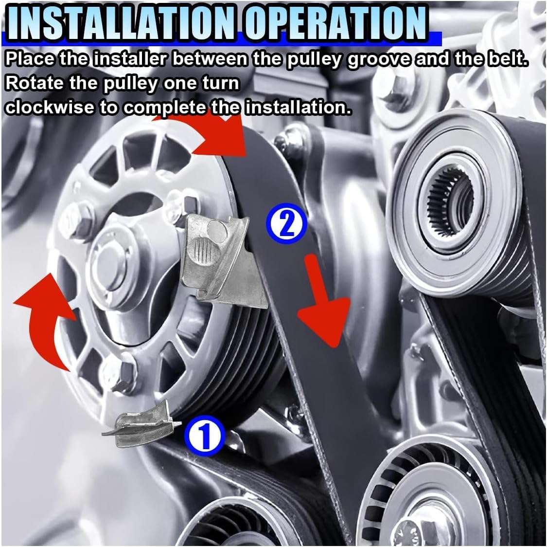 2PCS Car Stretch Belt Mate Kit, Serpentine Belt Installer Tool for Timing Belts, Metal Auxiliary Pulley Belts Removal Kit Accessories for Truck, Trolley, Skid-Steer, Cart (Silver)