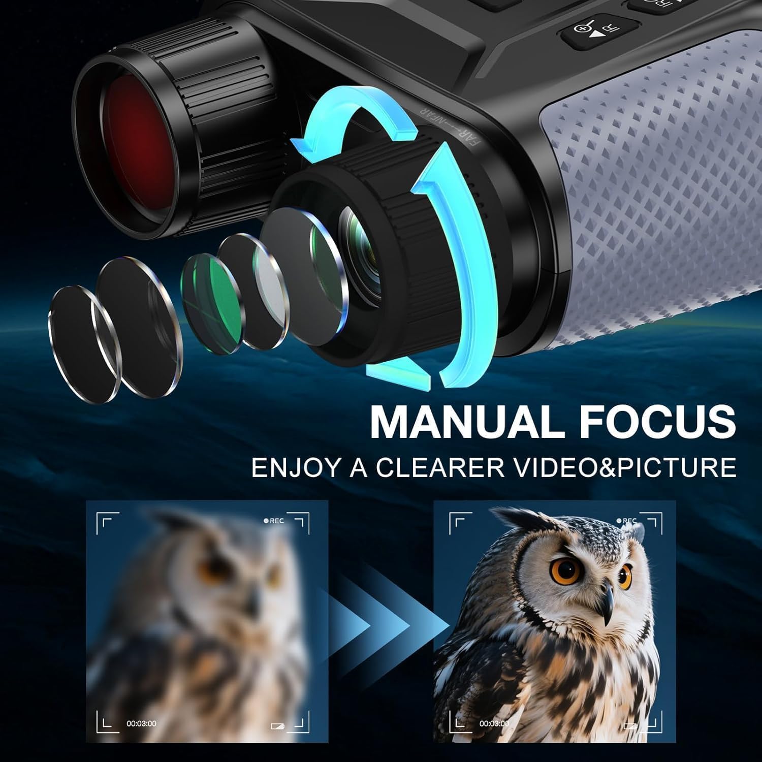 4K Nachtsichtgerät 36MP, 8X Digitaler Zoom 4.5" HD-Display Infrarot Fernglas mit 7-Stufiges Nachtsicht, 4500mAh Akku, 32GB TF Karte