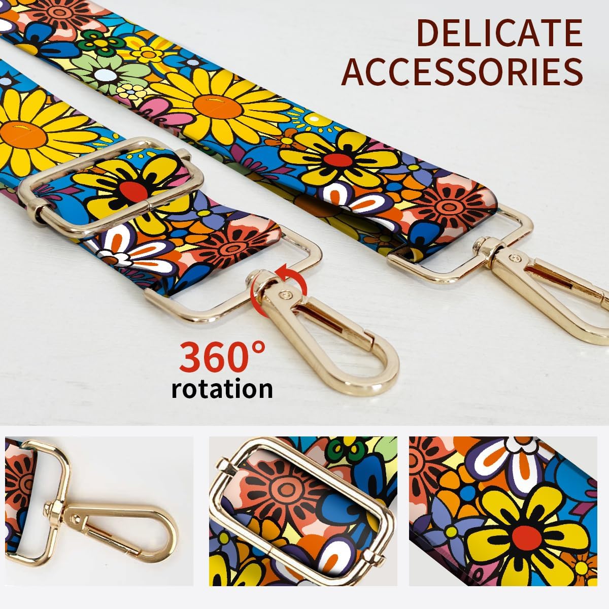 Purse Strap Replacement Crossbody, 3.8cm Wide Shoulder Strap Adjustable Replacement Belt Gold Buckle - Image 2