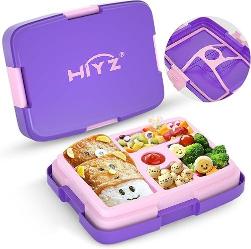 HiYZ Lonchera Bento para niños, fiambrera para niños, 5 compartimentos, tamaños de porciones ideales para niños, niñas, niños, recipientes de