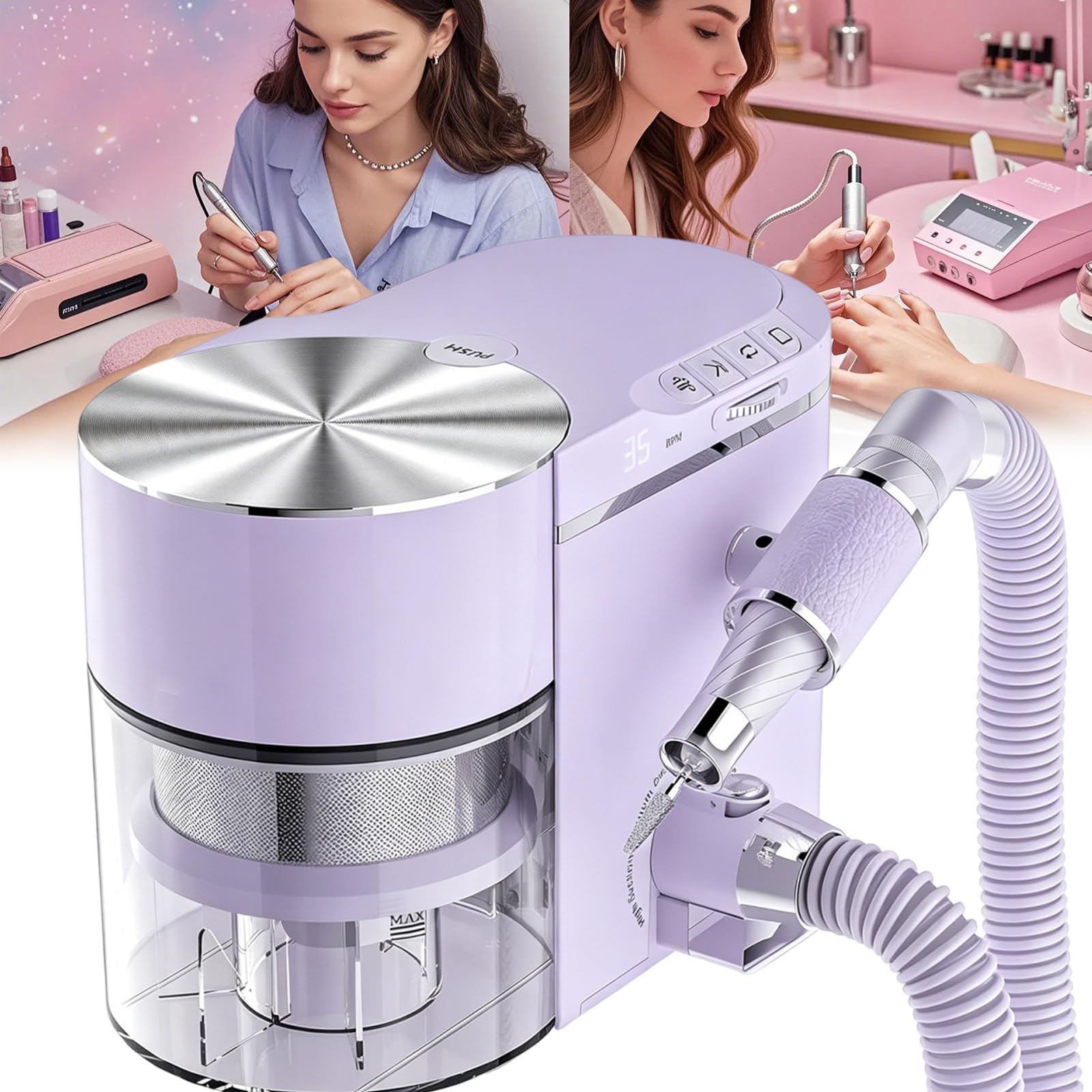 Sunseota Electric Nail Drill, 2-in-1 Electric Nail Drill Nail Dust Collector & Nail Drill Machine Kit – 30000rpm with Strong Suction Nail Dust Vacuum Cleaner, Brushless Motor, Easy Clean Purple
