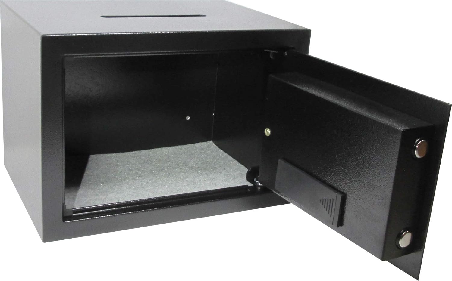 Interior view of the open safe with shelves