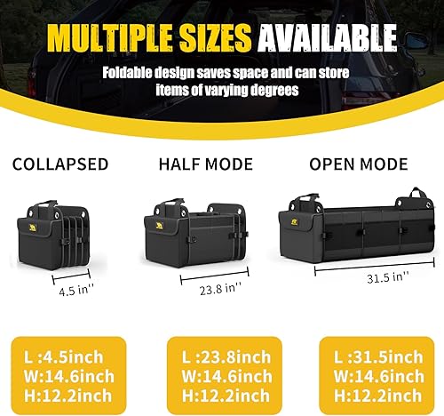 Miniatura 6 de MIKKUPPA Organizador de maletero de automóvil con enfriador - Organizador grande de 100L para automóvil, almacenamiento plegable de maletero de Negro