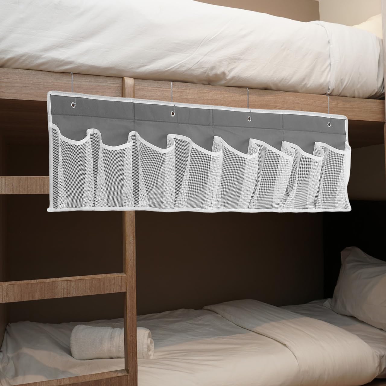 Bedside Hanging Shoe Organizer Nonwoven Mesh Storage Bag with 8 Compartments 4 Hooks Space Saving Shoe Caddy for Rv Travel Camping Home Closet