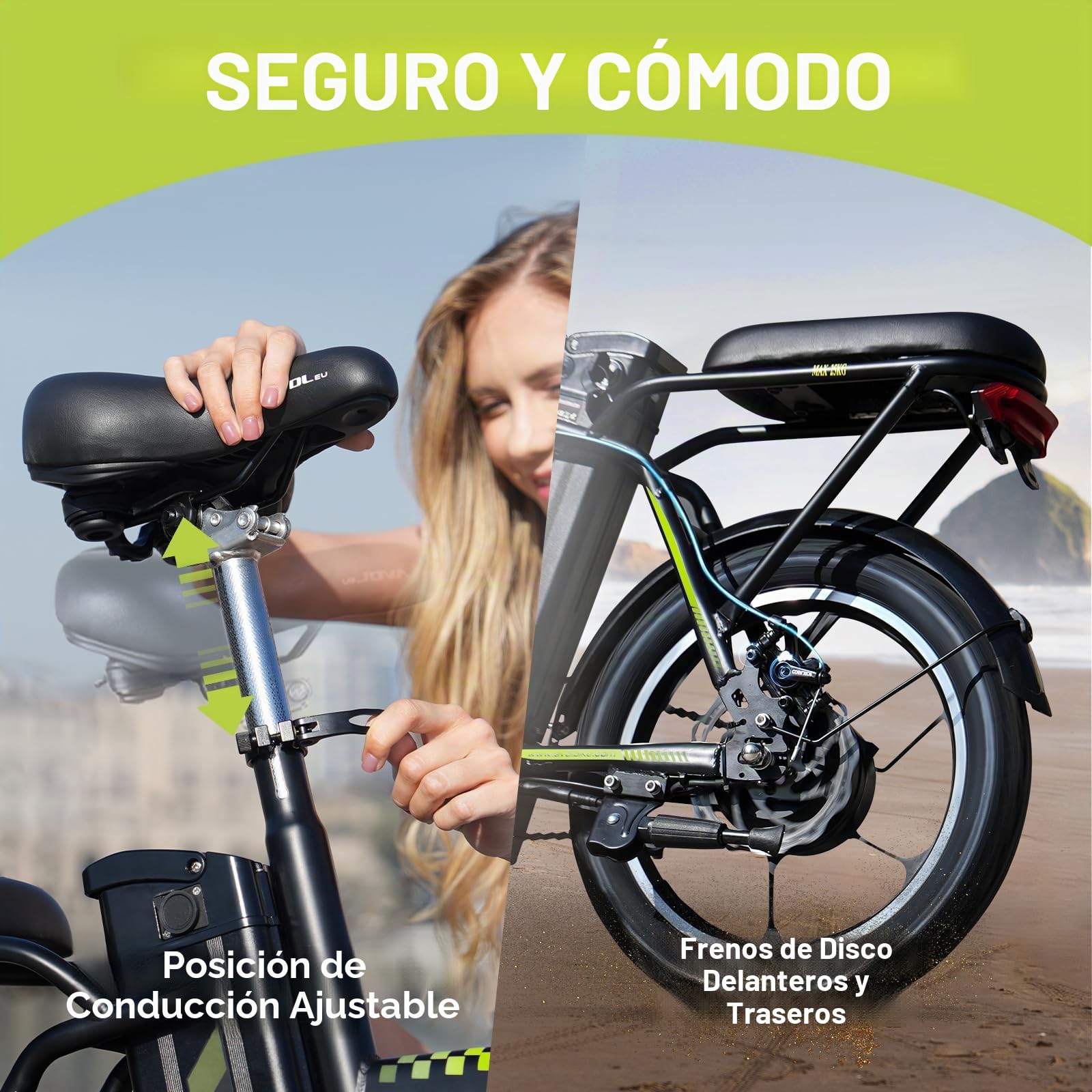 Bicicleta eléctrica plegable de 16 pulgadas para adultos, bicicleta eléctrica para hombre, mujer, bicicleta eléctrica urbana, batería 36 V 12,8 Ah, asistencia eléctrica hasta 25 km/h, frenos