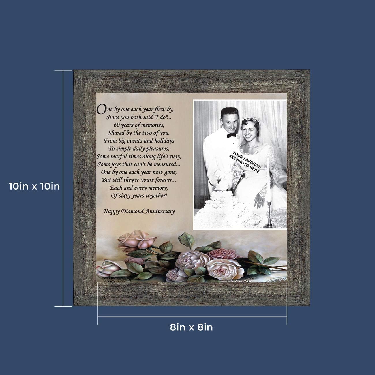 Crossroads Home Décor 60th Anniversary Picture Frame, Picture Frame to add to 60th Anniversary Decorations, 6782BW