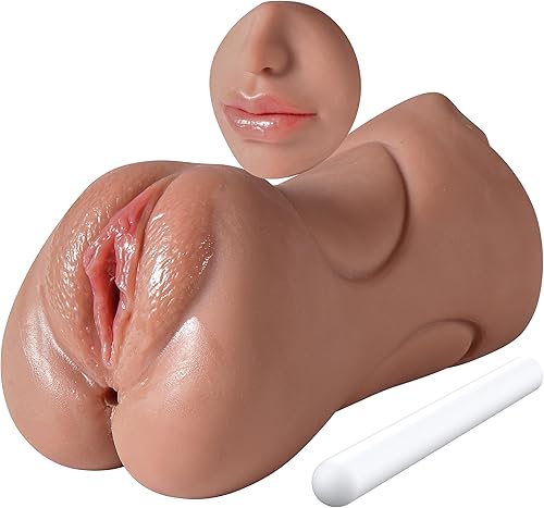 Masturbador masculino 3 en 1 realista coño de bolsillo con palo de secado, juguete sexual masculino de doble extremo, lengua bucal, vagina