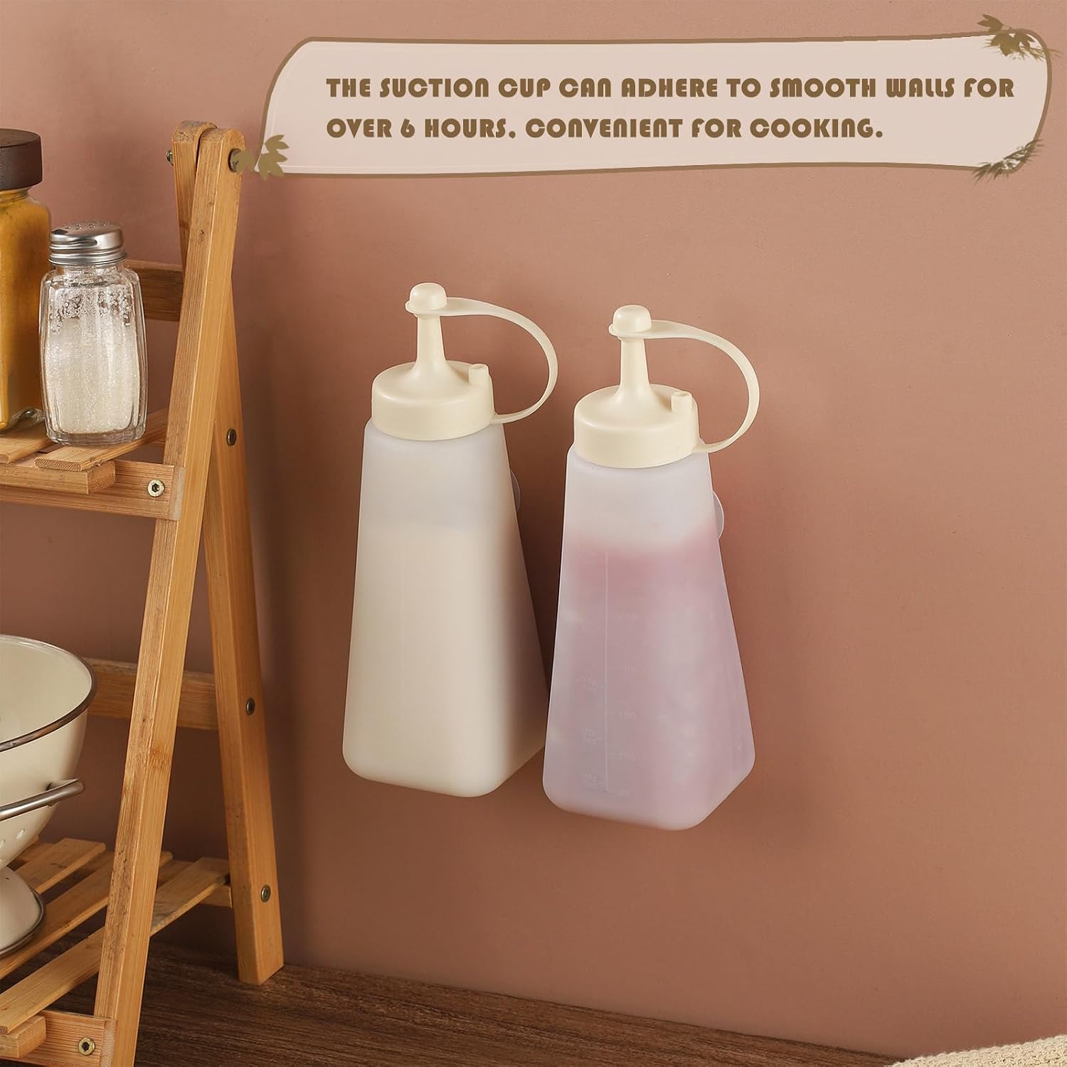 2pcs 10oz Silicone Squeeze Bottle Leak Proof Condiment Dispenser with Lid & Measurement Marks White Sauce Container for Ketchup Oil Syrup Salad Dressing