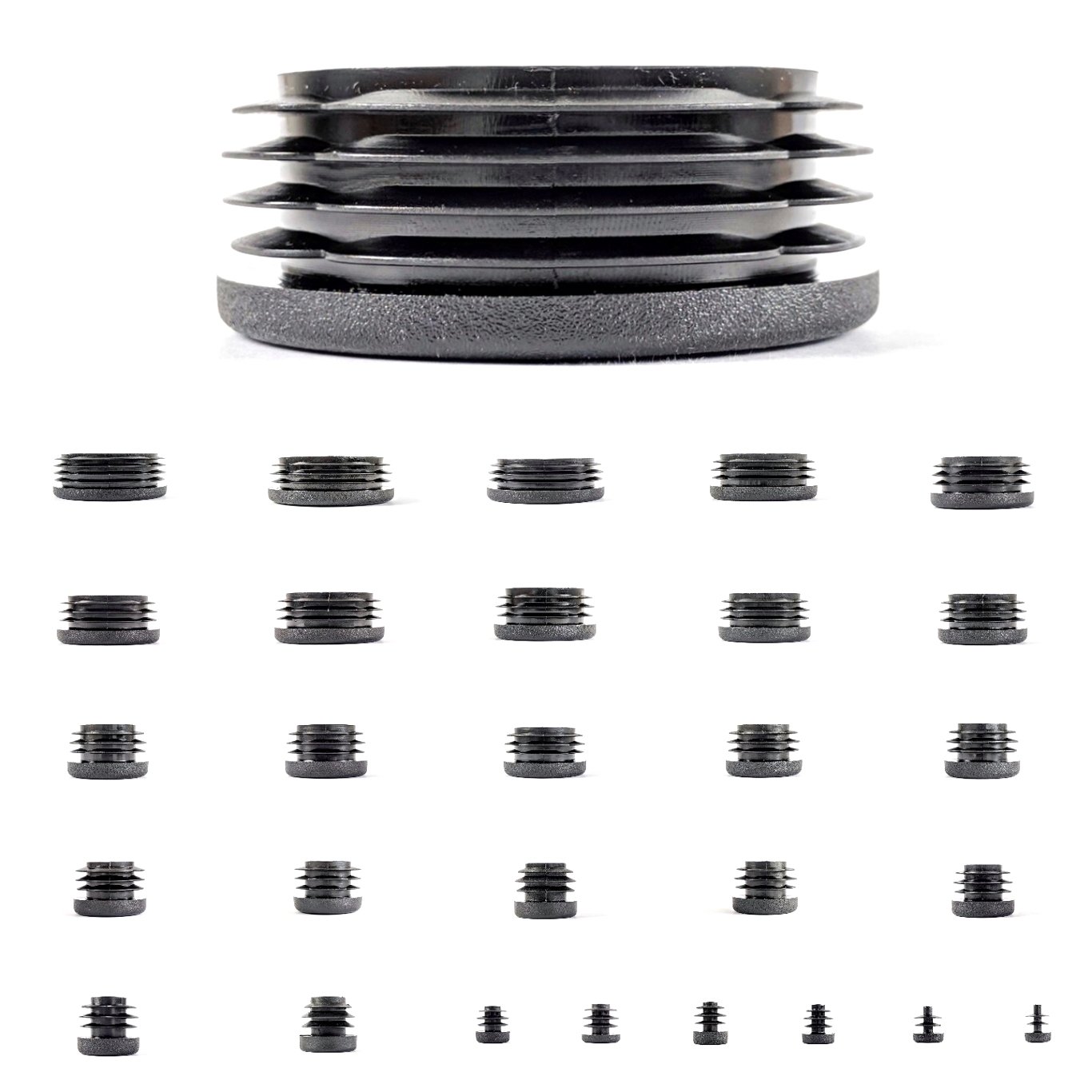 Plastic End Caps. Ribbed Inserts for Round Tubes. Made in Germany (Black, Suitable for Tubes with 18mm Outside Diameter with 1.5mm to 2mm Wall Thickness- See Second Image, Pack of 36) โ image 1