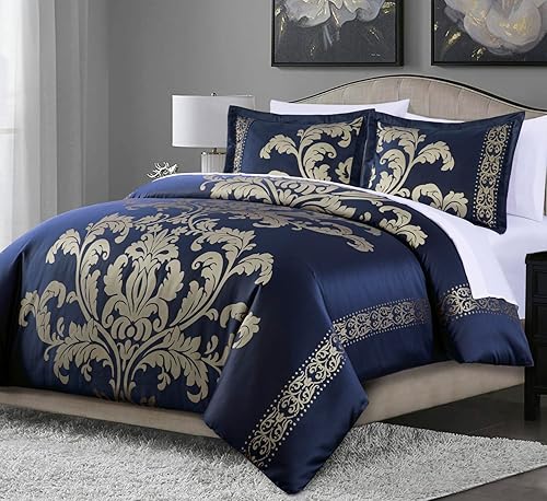 Miniatura 2 de Chezmoi Collection Valor - Juego de edredón floral jacquard de lujo de 7 piezas con sábanas para todas las estaciones