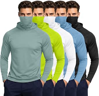 HovSiyla Men's UPF Fishing Hoodie Rash Guards, 5-Pack