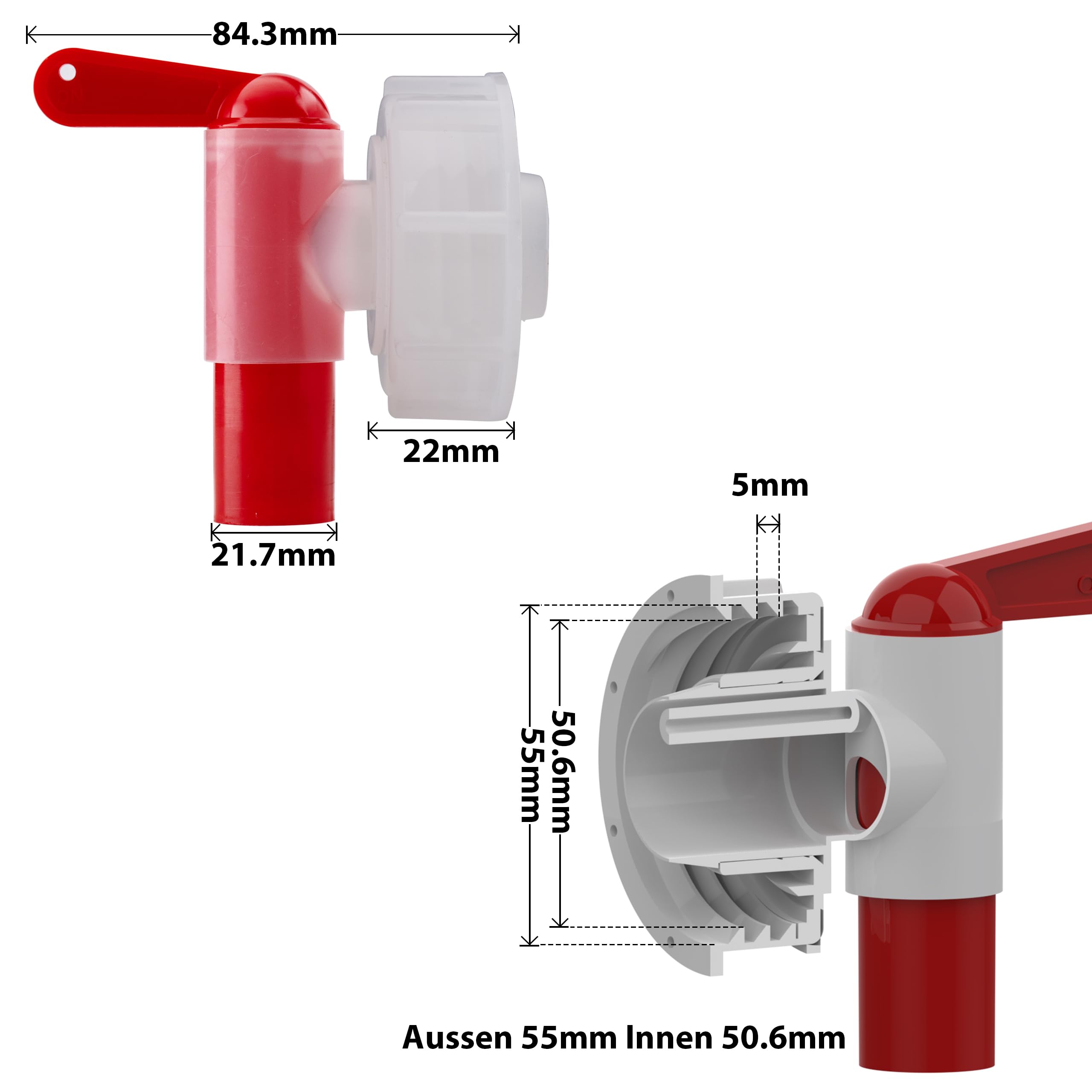 ISOLATECH Fluxx Auslaufhahn AH 23/51 – Für 5L/10L Kanister, DIN 51, Lebensmittelecht, Durchfluss 5 L/min