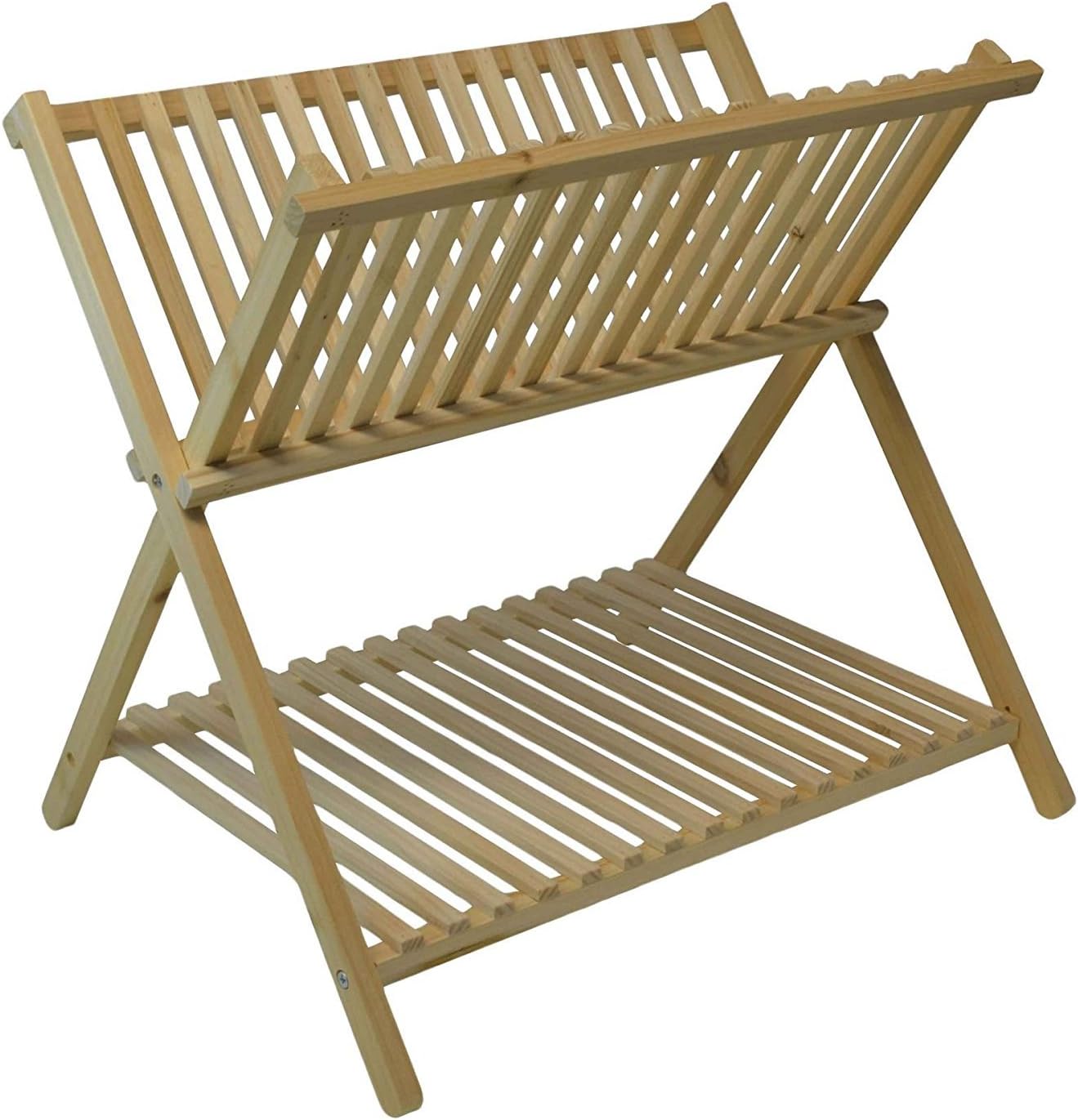 STL 2 Tier Folding Wooden Dish Rack