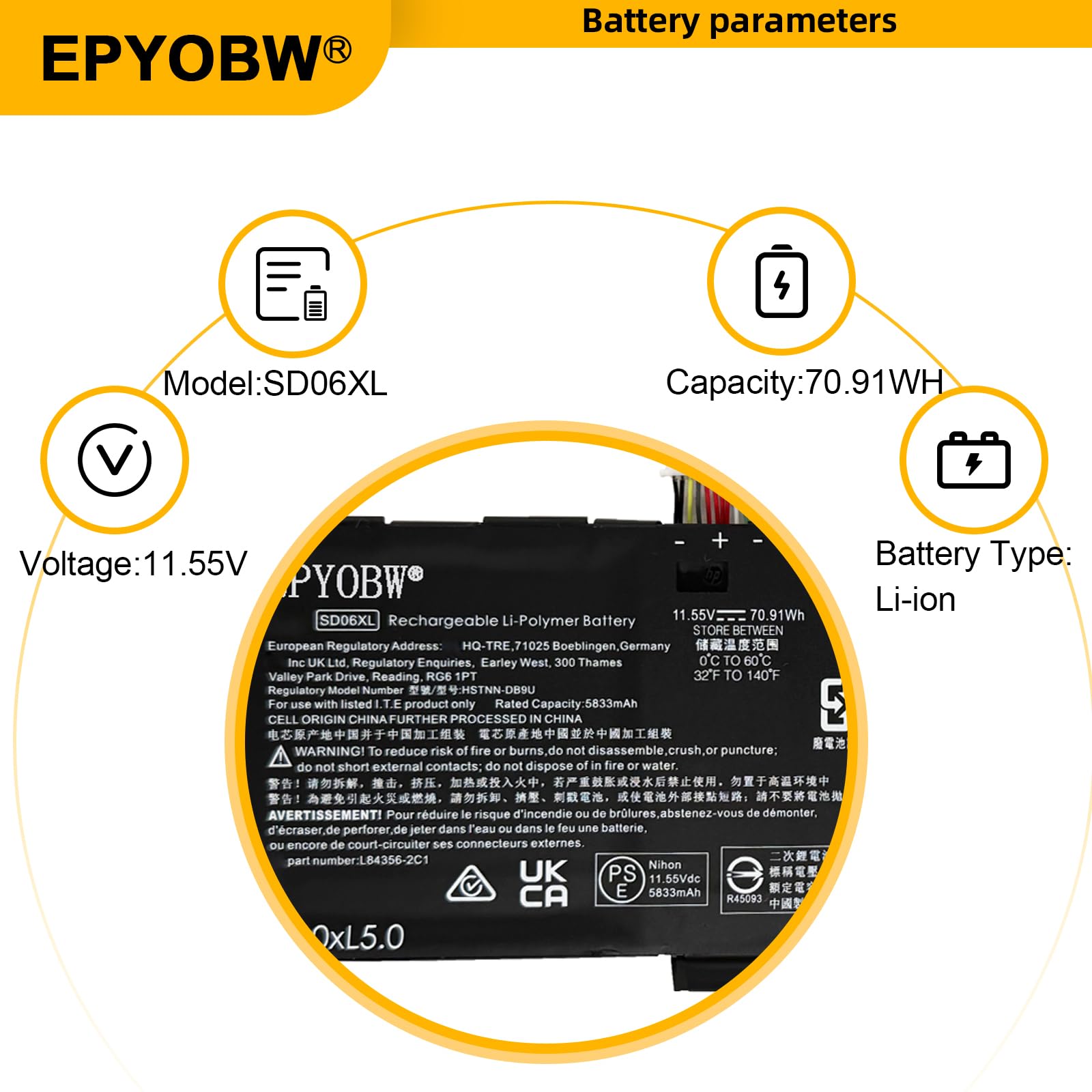 Amazon.com: EPYOBW SD06XL Laptop Battery 70.91Wh 5833mAh 11.55V