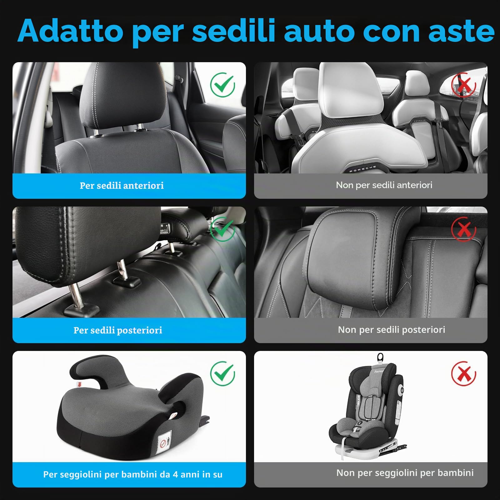 Poggiatesta Auto,180°Regolabile Telescopico Smontare Dell'auto Supporto Per Il Collo Dormire Poggiatesta Laterale,Adatto Per Il Supporto Della Testa di Adulti e Bambini (Nero A05 PVC)