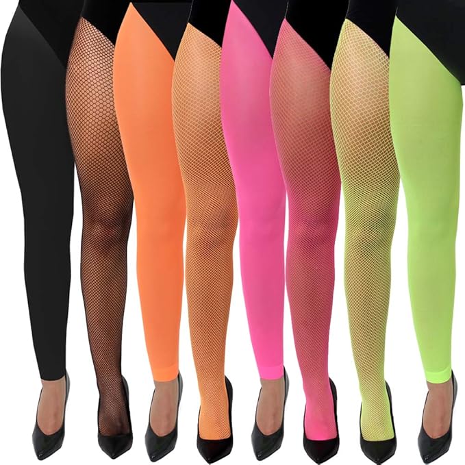 LADIES FOOTLESS/MESH TIGHTS 1980S FANCY DRESS ACCESSORY NEON TIGHTS
