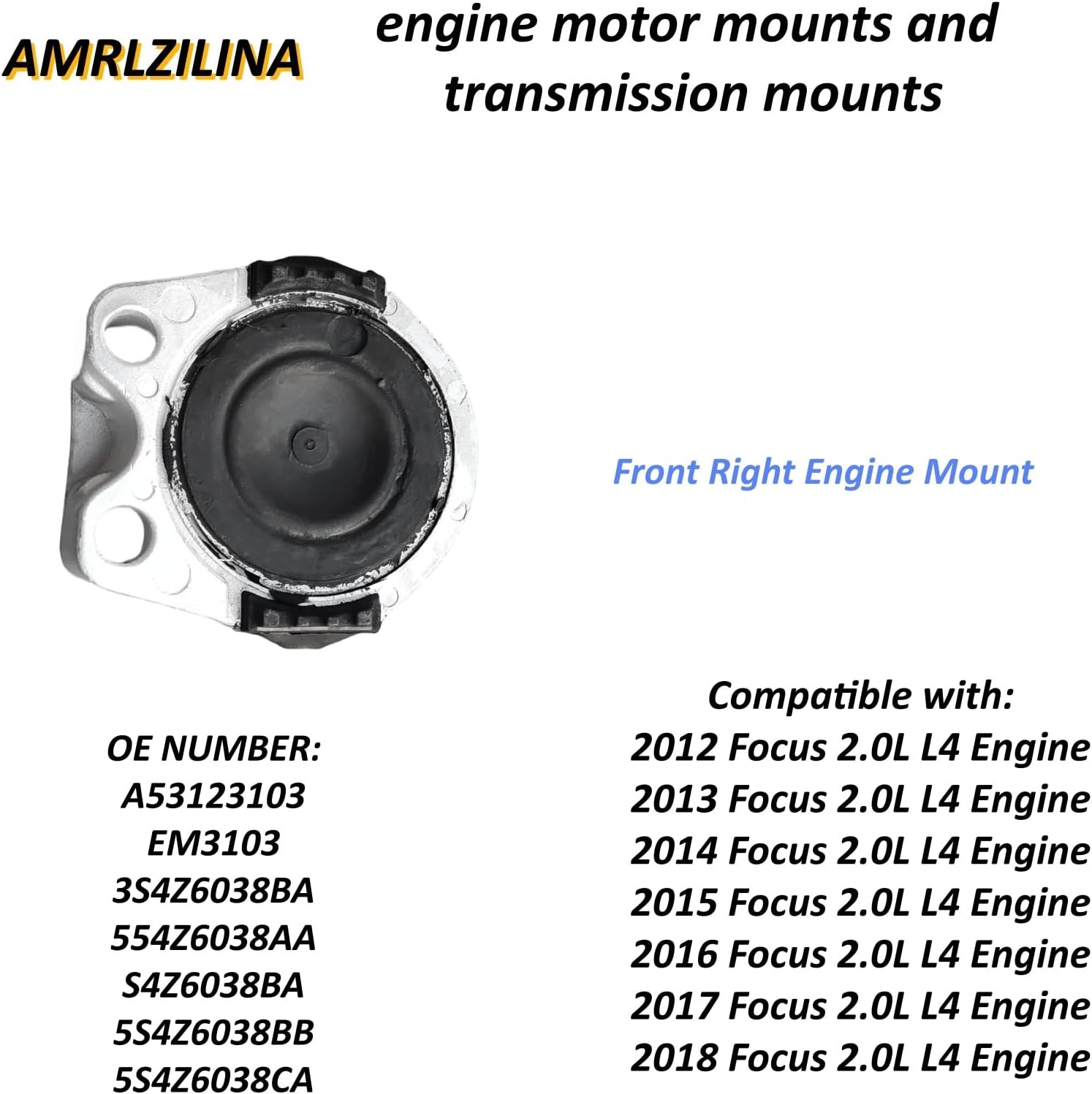 Engine Motor and Transmission Mount kit Compatible with 2012-2018 Focus 2.0L - Replaces 3214, 3103, 3238, A5312, A5520, A5612 - Eliminates Engine Vibration