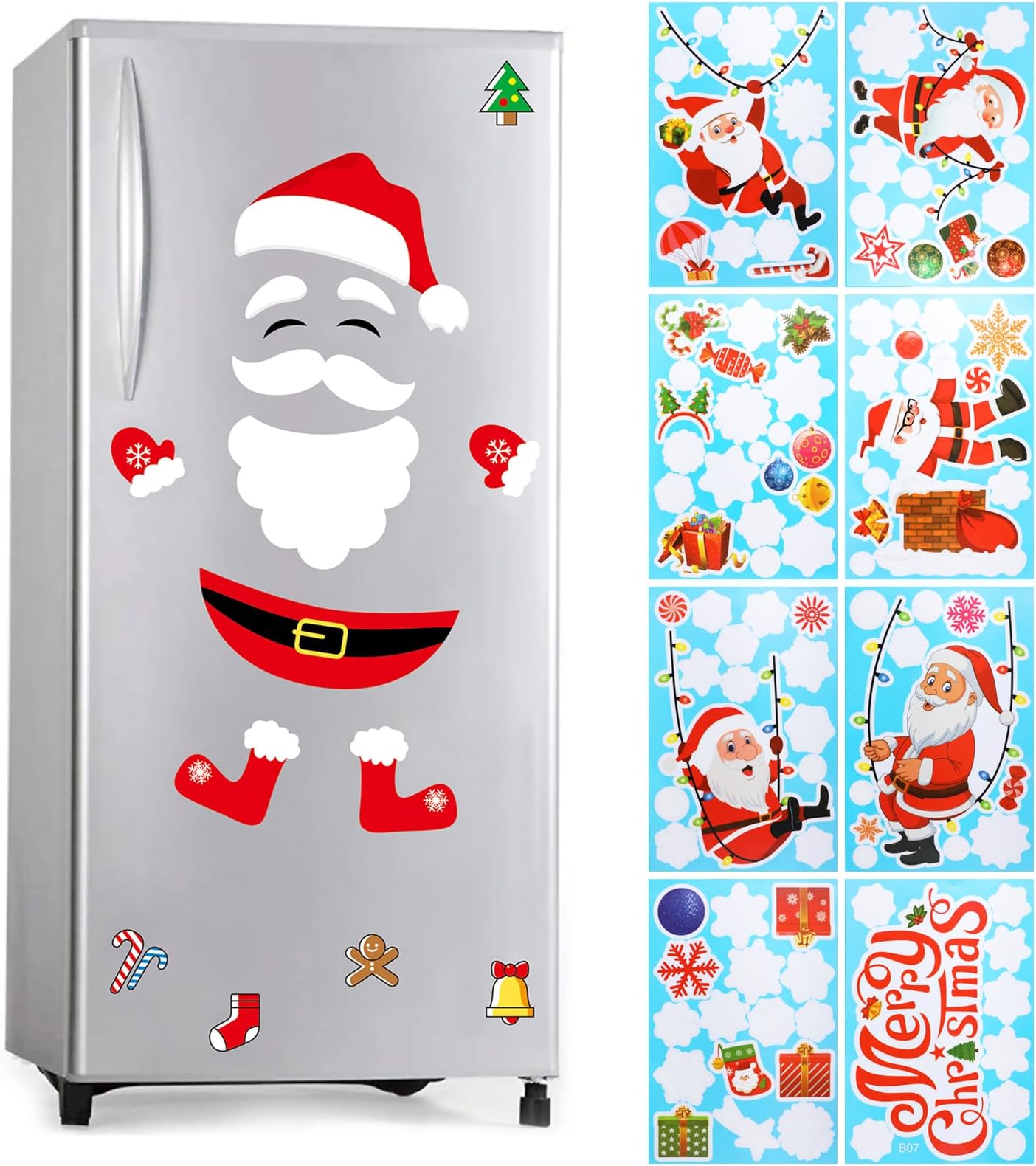 Sponsored Ad - CERLMLAND Santa Claus Fridge Magnet Refrigerator-Stickers, Christmas Decorations-Window Scratch-Free Set of 18 Parts and 8 Stickers