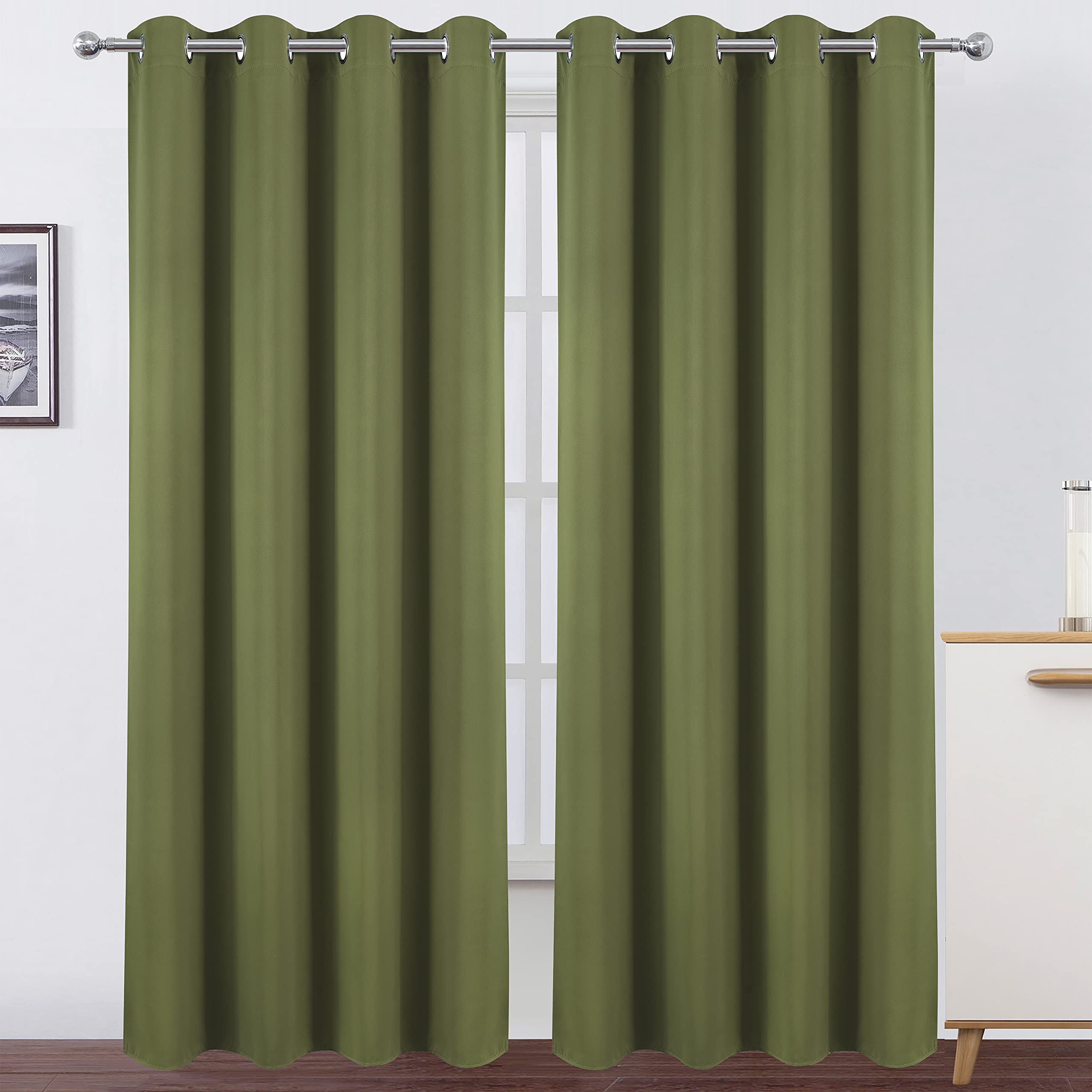 LEMOMO Blackout Curtains 66 x 84 inch/Olive Green Curtains Set of 2 Panels/Thermal Insulated Room Darkening Bedroom Curtains
