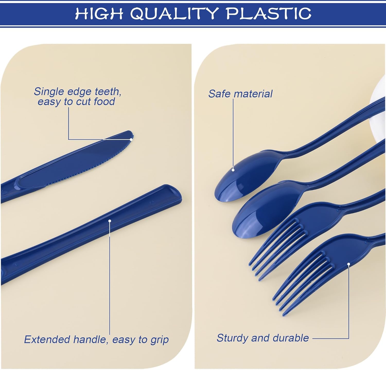 Kochorie 300 Pieces Graduation Dark Blue Plastic Silverware Heavy Duty Plastic Cutlery Set Heavyweight Disposable Flatware Includes Spoons Forks Knives for Birthday Party Prom Night Wedding Dinner