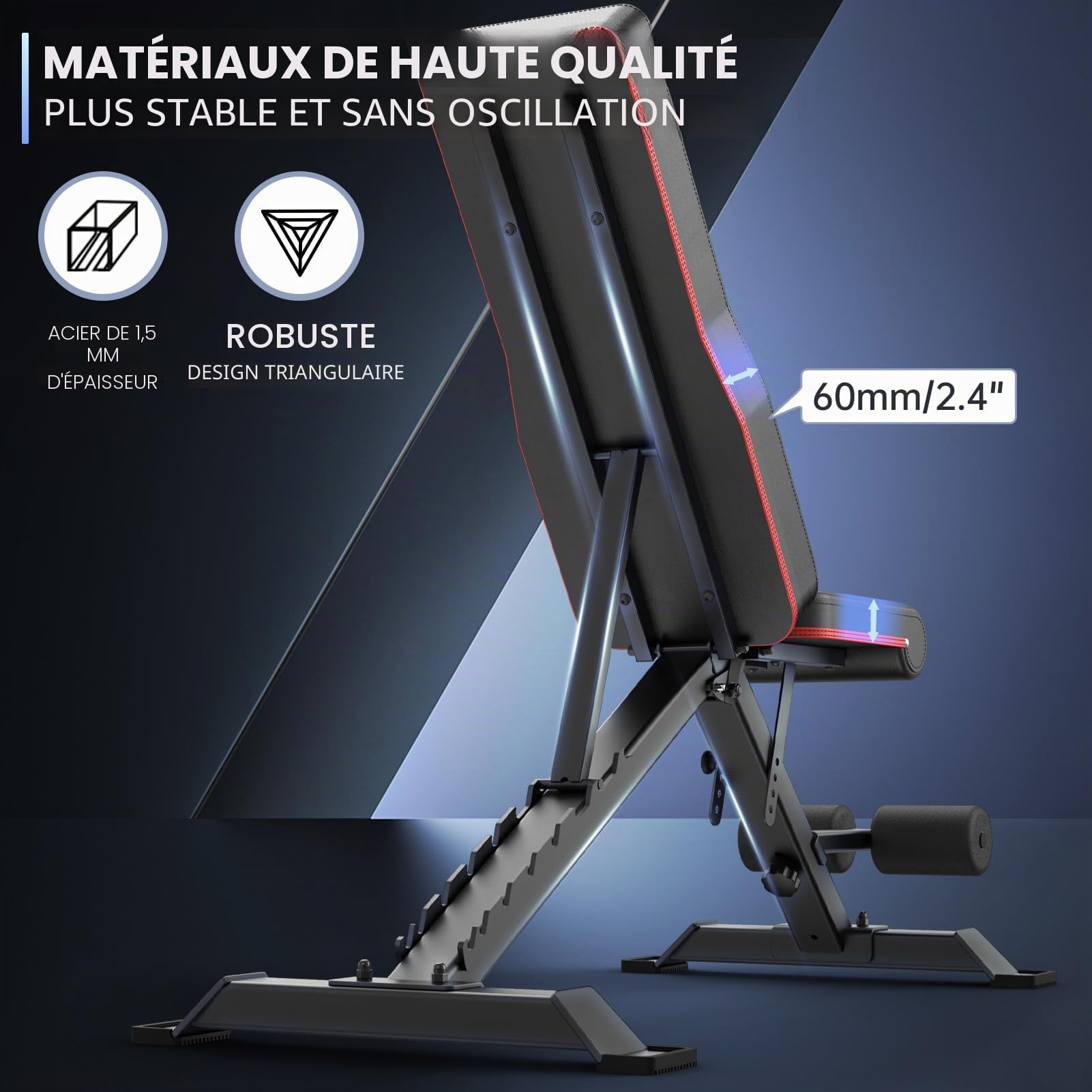 PASYOU Banc de Musculation Pliable avec 9x4x3 Positions Réglables Bancs multi-inclinable Declinable - Banc Musculation Complet pour la Salle de Gym à Domicile, charge de poids max.318kg