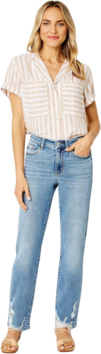 Judy Blue Women's High Waisted Straight Leg Jeans w/Heavy Destroy - Image 5