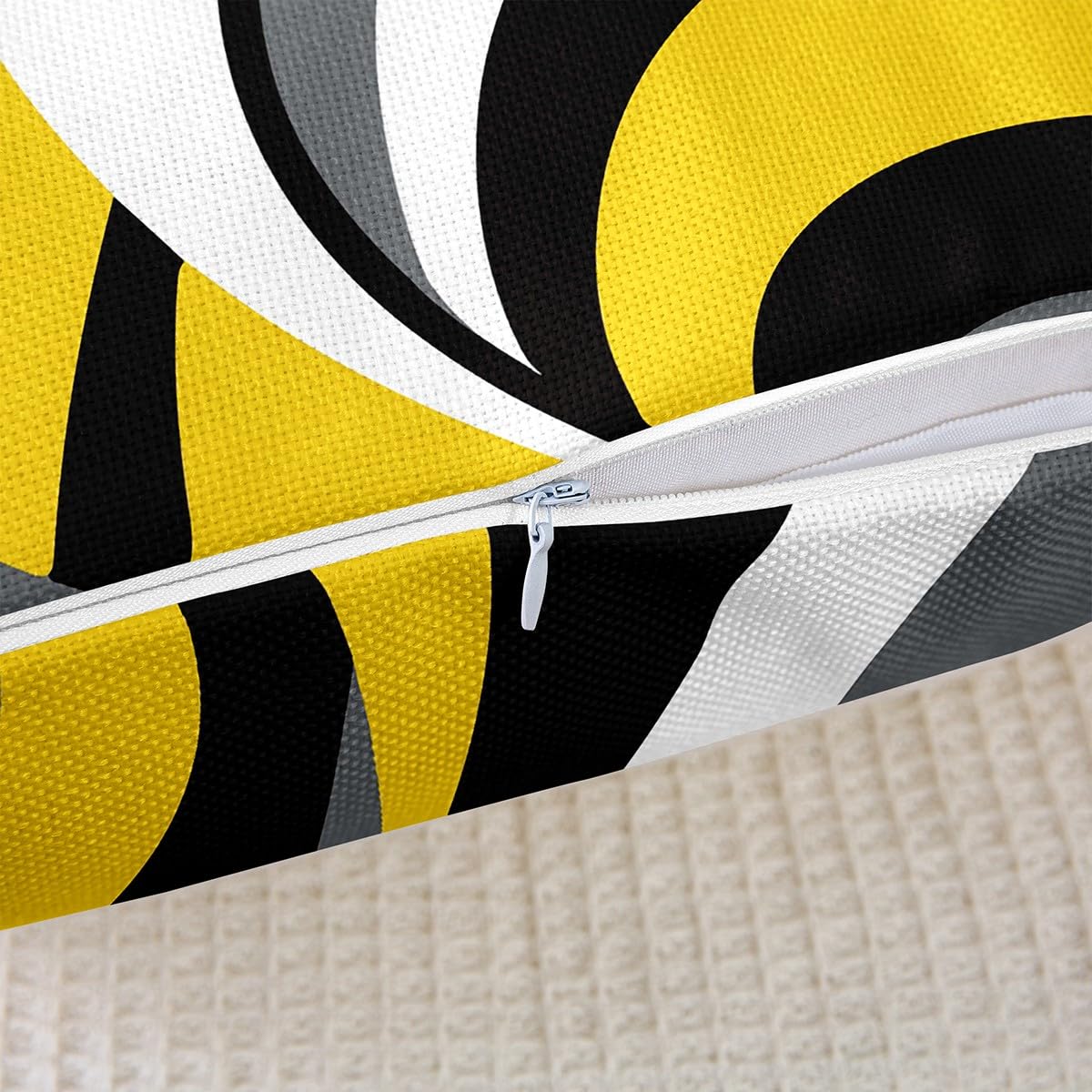 Set di 4 federe copricuscino reversibili con motivo geometrico giallo, grigio e bianco, per bambini, decorazione per la casa, motivo a righe, arte astratta, 40,6 x 40,6 cm