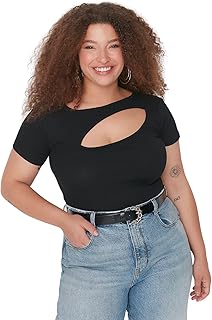 Trendyol Women Black Ribbed Cut-Out Detail Crop Knitted Blouse TBBSS22AF00020 Shirt (pack of 1)