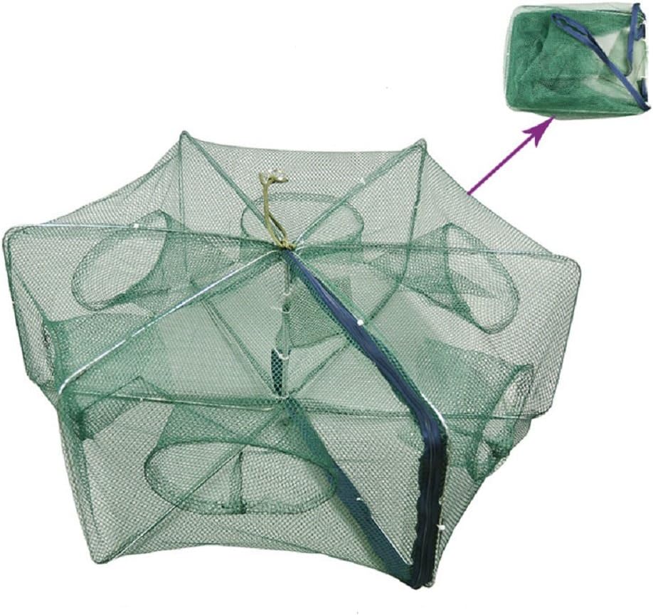 Portable Folded Fishing Net Fish Shrimp Minnow Crayfish Crab Baits Cast Mesh Trap Automatic, Easy Use Hexagon 6 Hole Cage Crab Fish Minnow Crawdad Shrimp (Foldable 2040cm)