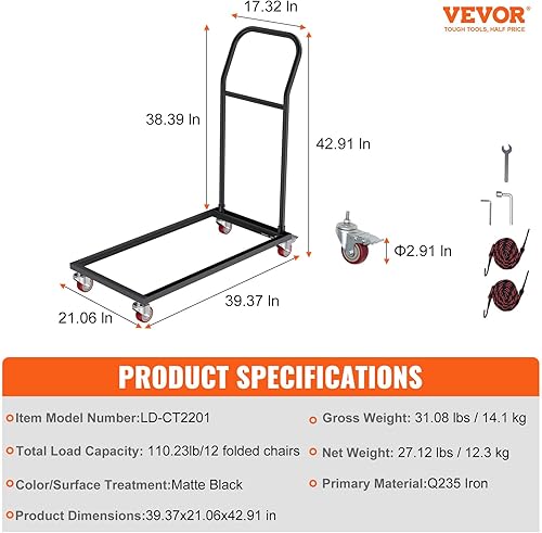 Miniatura 8 de VEVOR Carrito de almacenamiento vertical de acero en forma de L, 39 pulgadas de largo x 21 pulgadas de ancho x 42.9 pulgadas de alto, carrito de