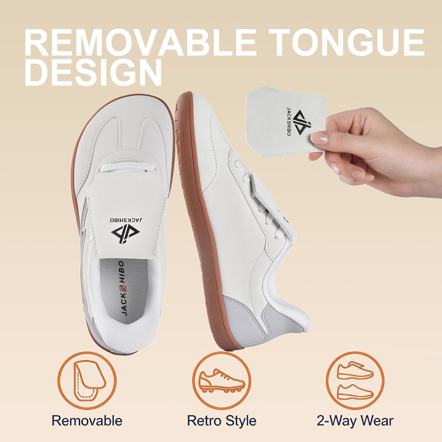 JACKSHIBO Barefoot Shoes Slip in Women Hands Free Wide Toe Box Arch Support Zero Drop Sneakers Slip on Minimalist Shoe Orthopedic Plantar Fasciitis with Metatarsal Pads and Detachable Flip Tongue