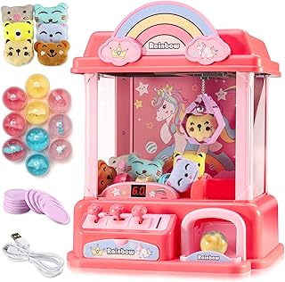 Mini Claw Machine for Kids|Unicorns Gifts for Girls|Electronic Arcade Game Indoor Toy for Small Stuff Fun Cool Things|Candy Vending Machine Coin Pusher Toy|Great Birthday Gifts for 6 7 8 9 Year Old