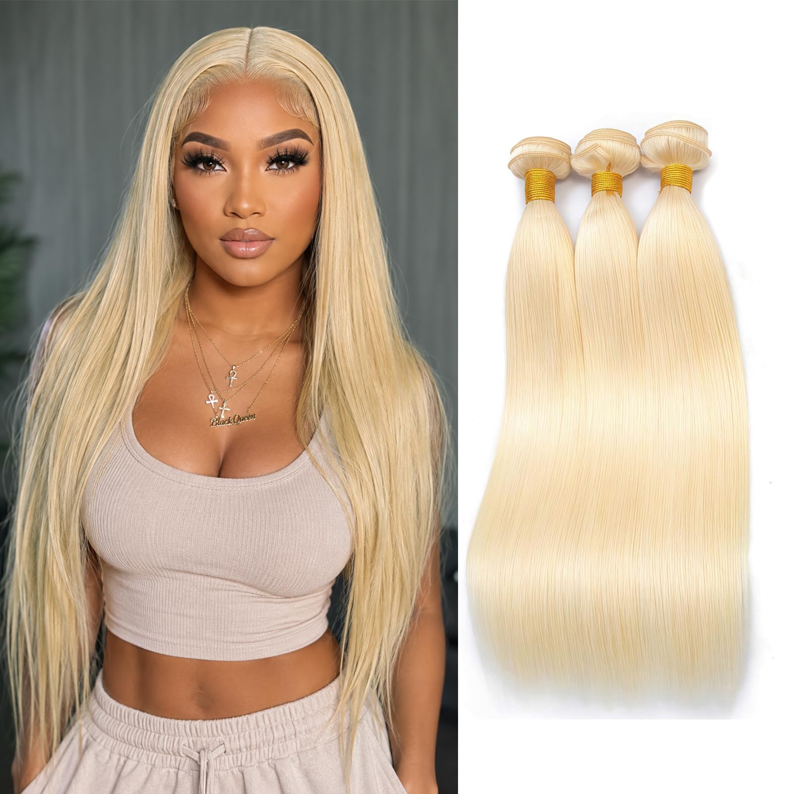 Photo 1 of LUMWAV Straight Human Hair Bundles #613 Blonde, 26-30 Inch