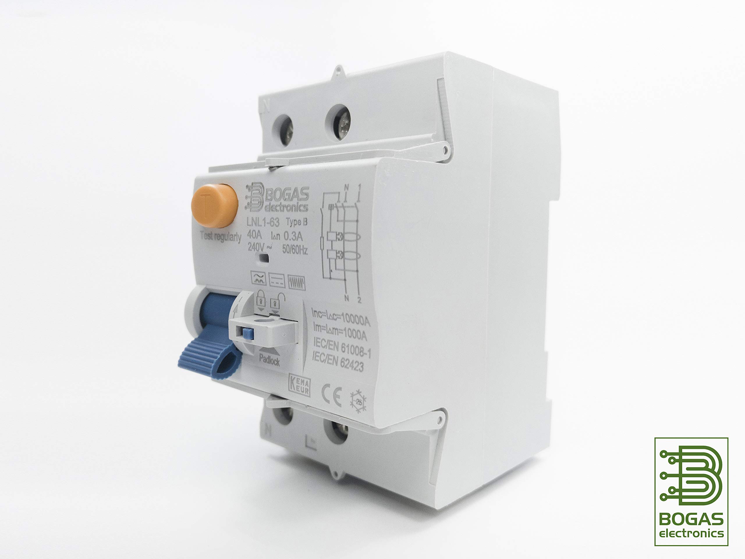 Interruptor Diferencial 40A de Clase/Type B, 2P (P+N), 300mA y 10kA