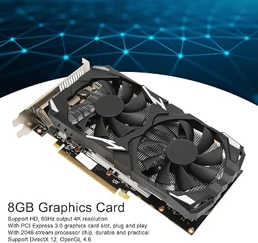 RX 580 Graphics Card, 8GB GDDR5 256 bit Support 8K 16 PCI Express 3.0 2 Cooling Fan Gaming Graphics Card