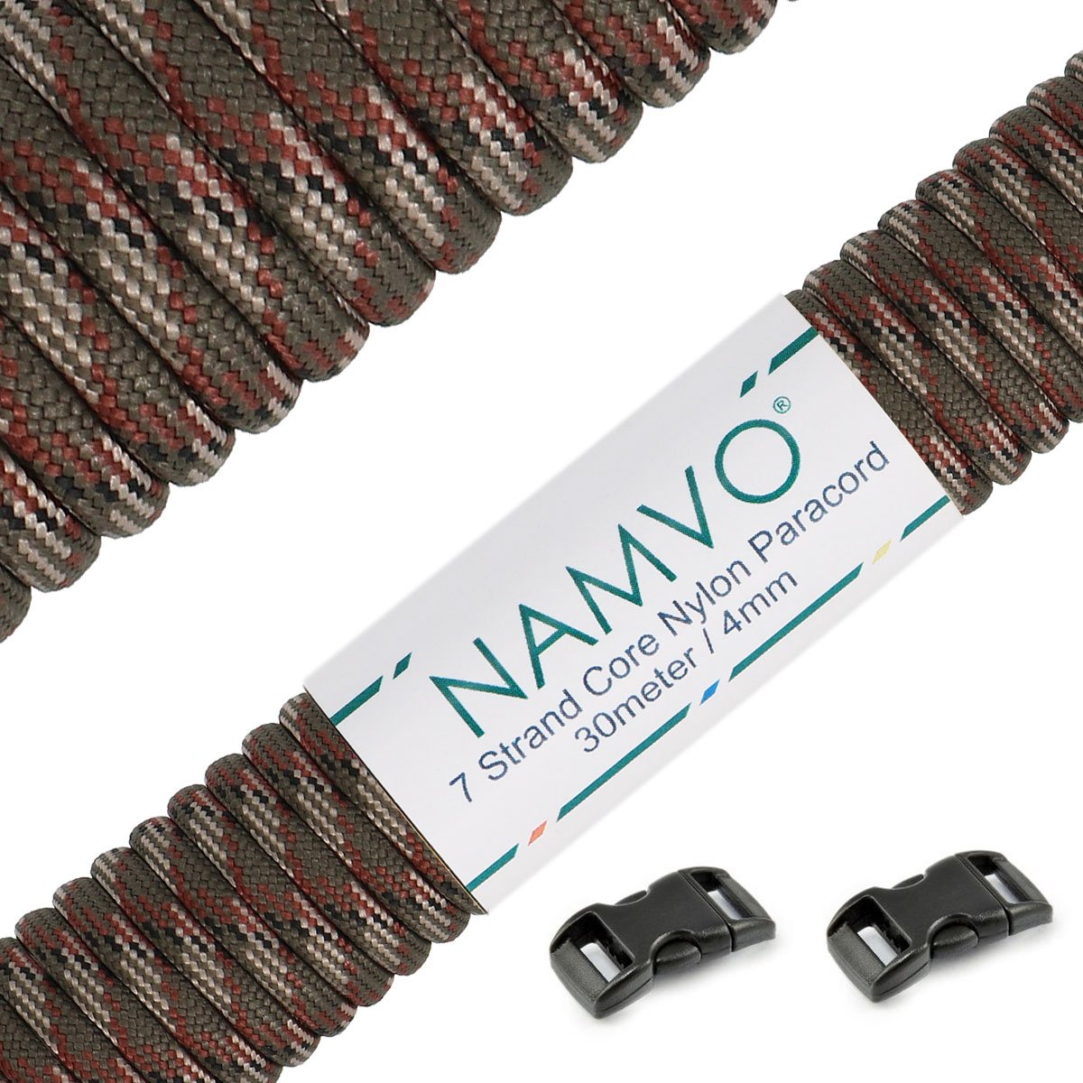 Namvo Olive Green Camo Paracord 4Mm,100Ft (31M), Paracord 550 7 Core Strand, Tear-Resistant, 100% Nylon Cord, Versatile Type Iii Mil-Spec Paracord, Holds Up To 250Kg, Ideal For Outdoor Survival Camping-Jungle Camo