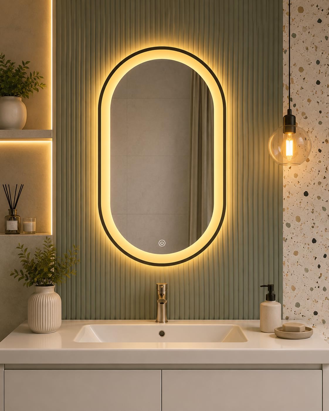 SANIF Bathroom Wall Capsule 18x24 Inch LED Mirror with Touch Sensor Rectangular Light (Warm, White, and Natural) with Adjustable Brightness-image-43