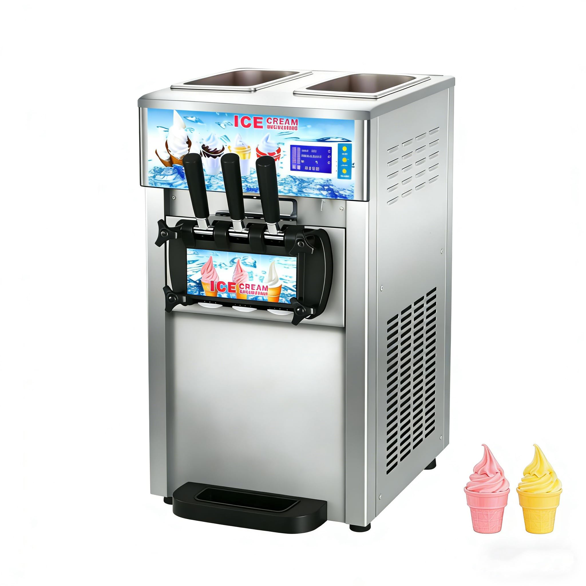 1200W Máquina de Helados Soft, Heladera Comercial 18L/5Gal, 3 Sabores, Ideal para Cafeterías, Buffets, Tiendas de Bebidas y Restaurantes