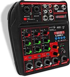 5 Core 4 Channel Compact Studio Mixer with Built-In Effects & USB Interface Bluetooth- Digital Mixer for Home Studio Recording, Podcast DJs and more MX 4CH