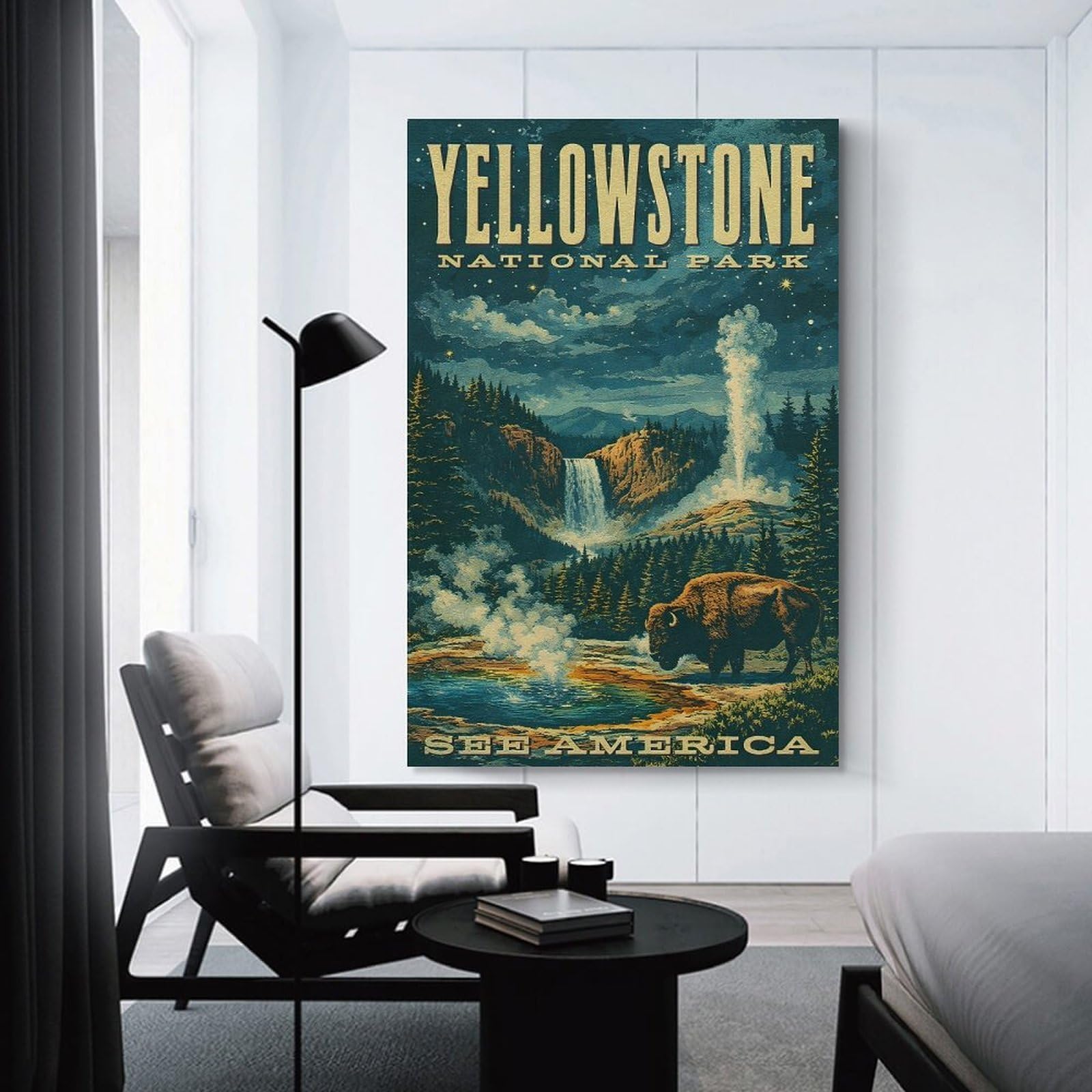 Junmoney Yellowstone National Park Vintage (3) Wall Picture Print, 24x36inch(60x90cm), for New Home Styling, Lounge Or Bedroom, Home Artwork for Modern Interiors