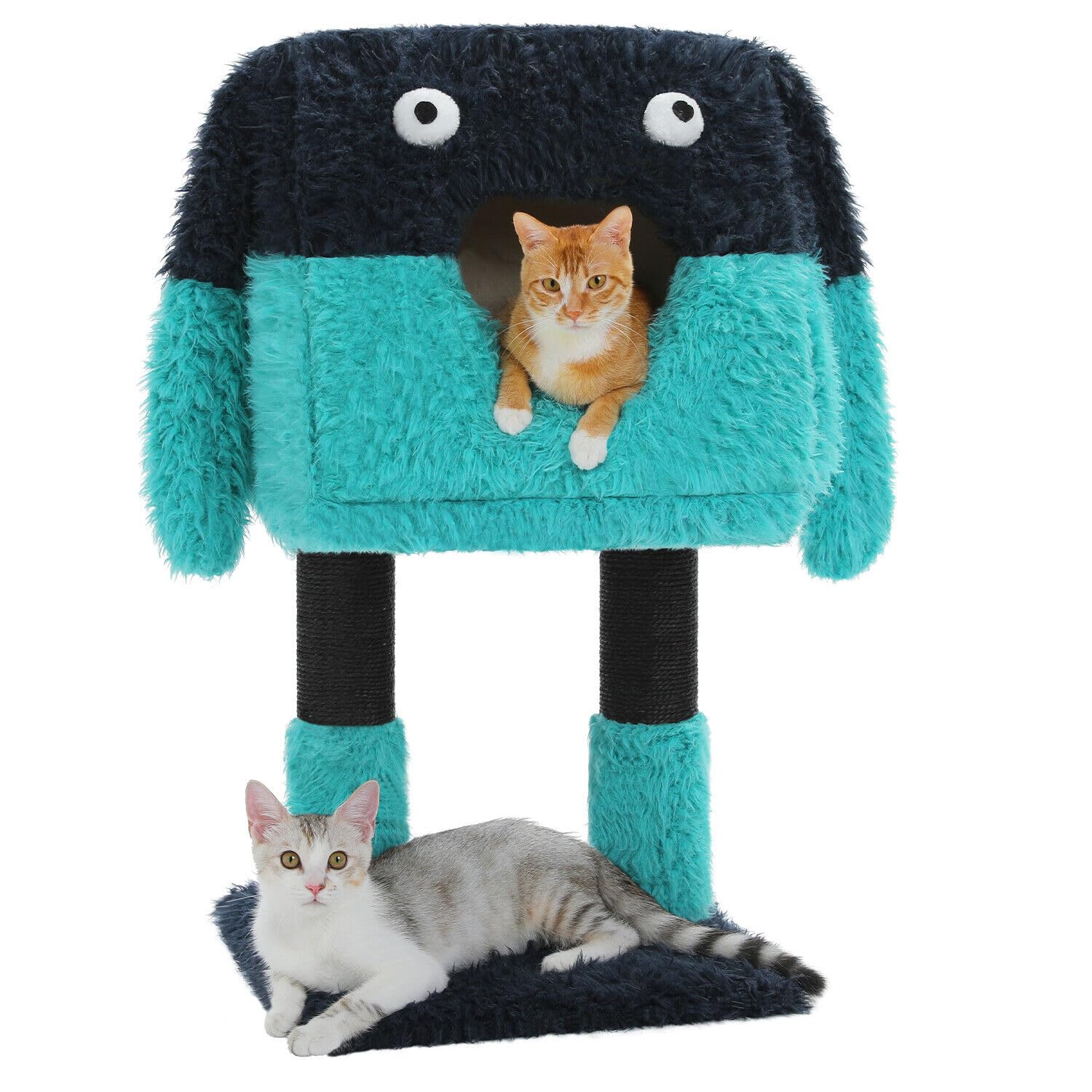 PAWZ Road Cartoon-Themed Cat Tree, 2 in 1 Cat Scratching Post with Big Cozy Condo, Artistic Modeling Playing Tower with a Soft Removable Cat Bed for