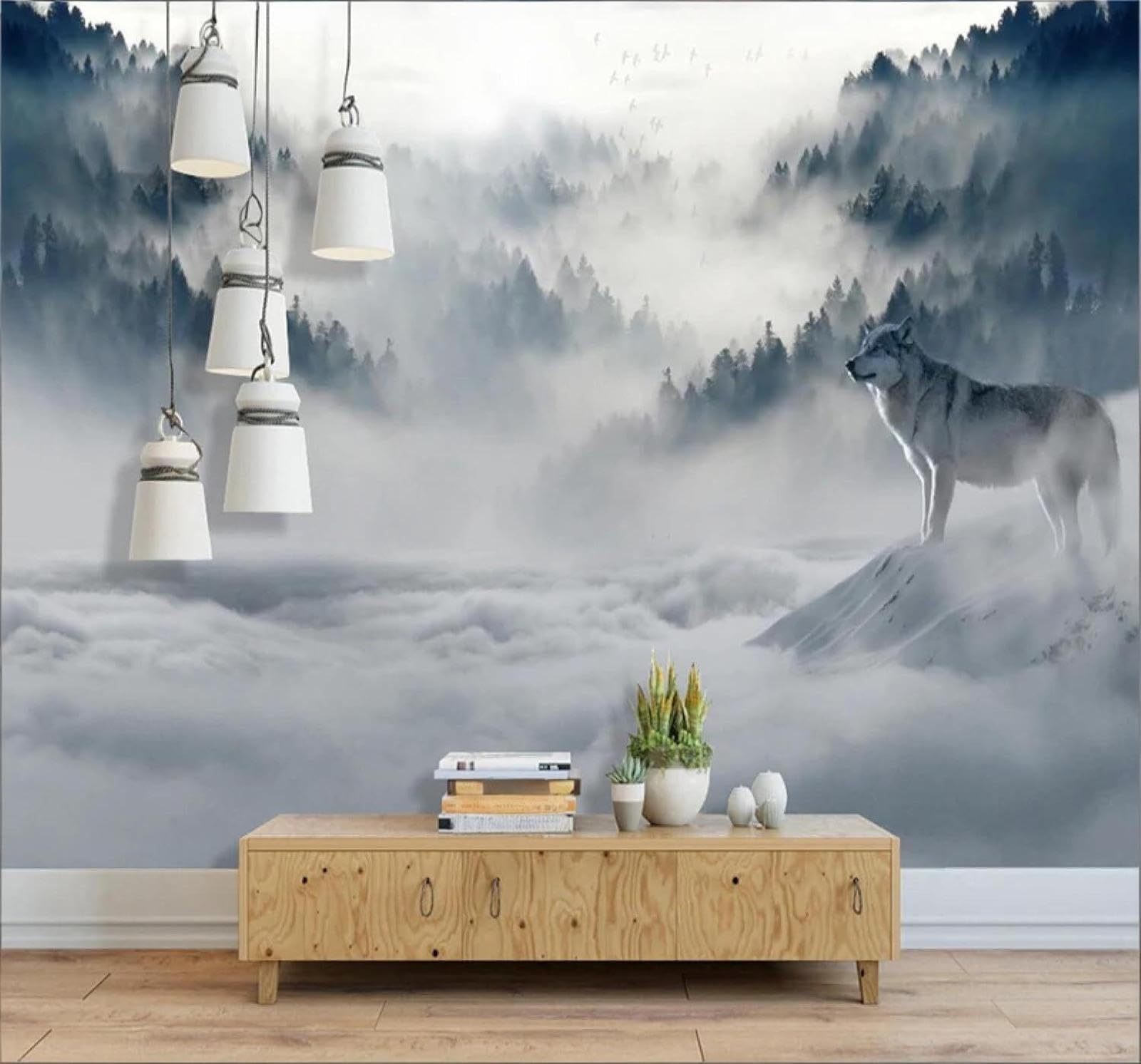 Xlming 250Cm×170Cm(B×H) Forest White Mist Animals Wolf Landscape 3D Wallpaper Luxury Home Dining Decor Paste Sofa Living Room The Wall For Bedroom Mural-250Cm×170Cm