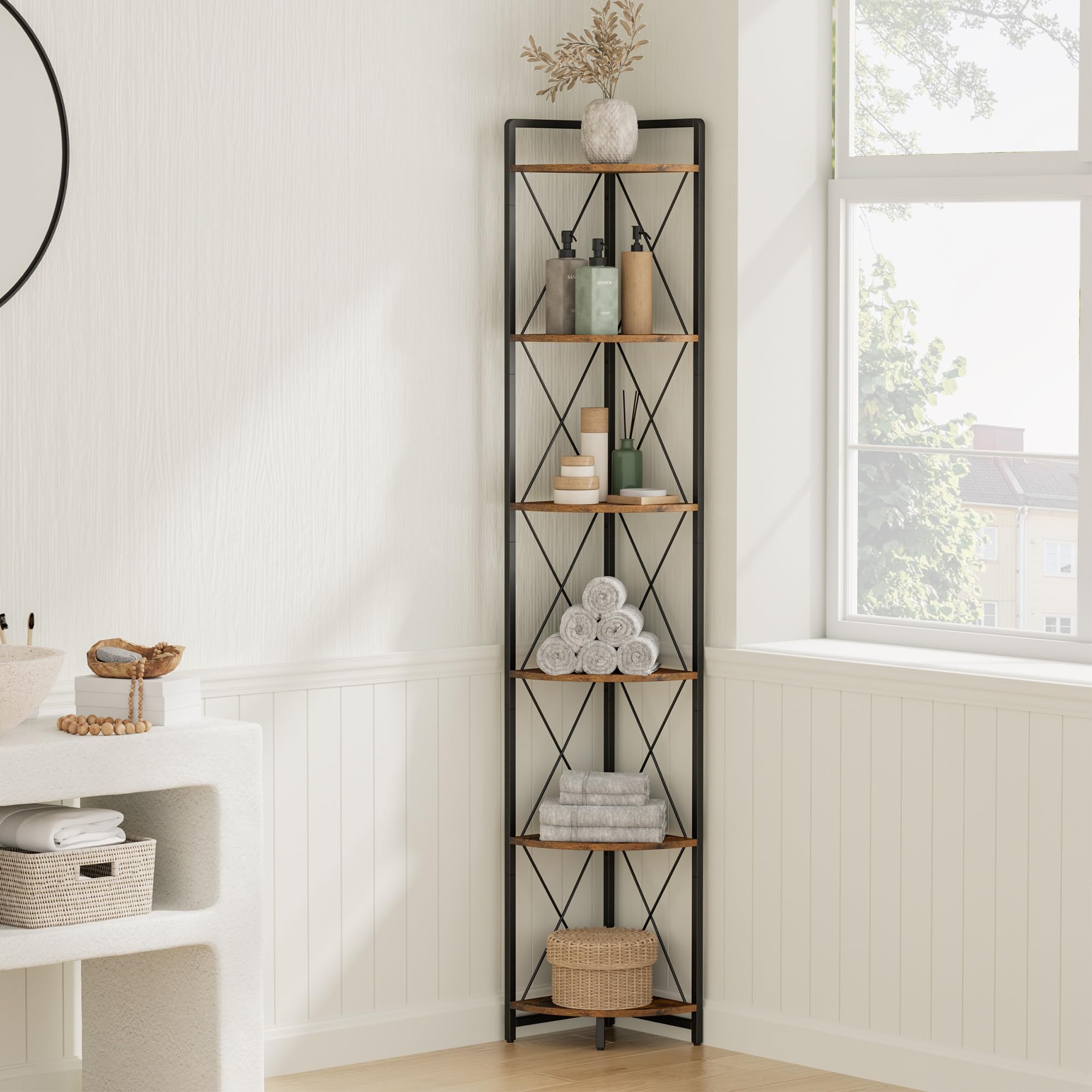 Rustic Corner Shelf - 6 Tier Bookshelf Stand -8