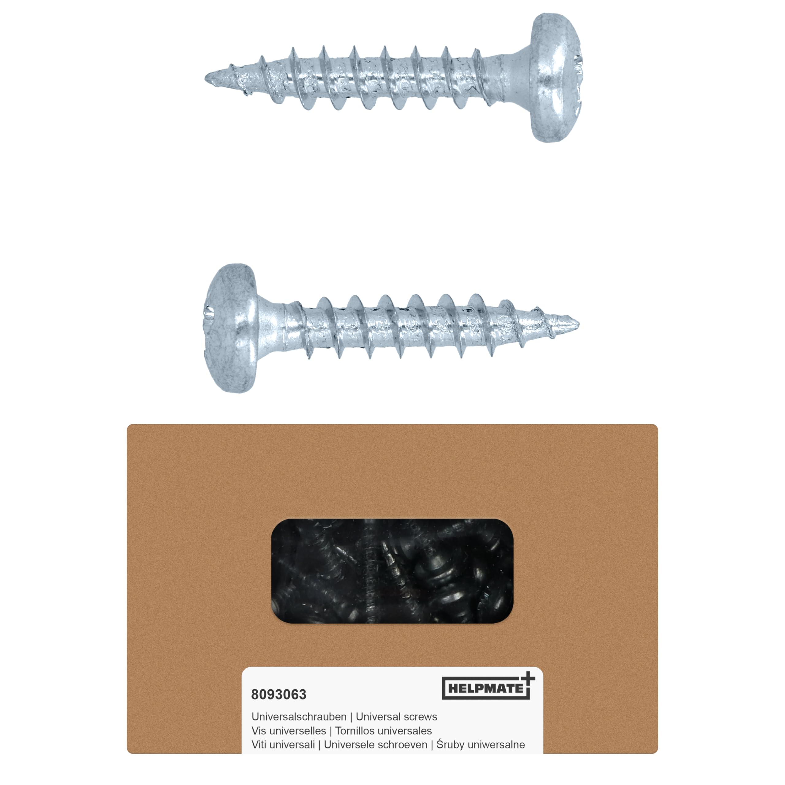 HELPMATE - Wood connector screws 4.0x20 electro-galvanized - 250 pieces Universal screws, pan head with PZ2 drive and full thread - For fastening fittings to wood