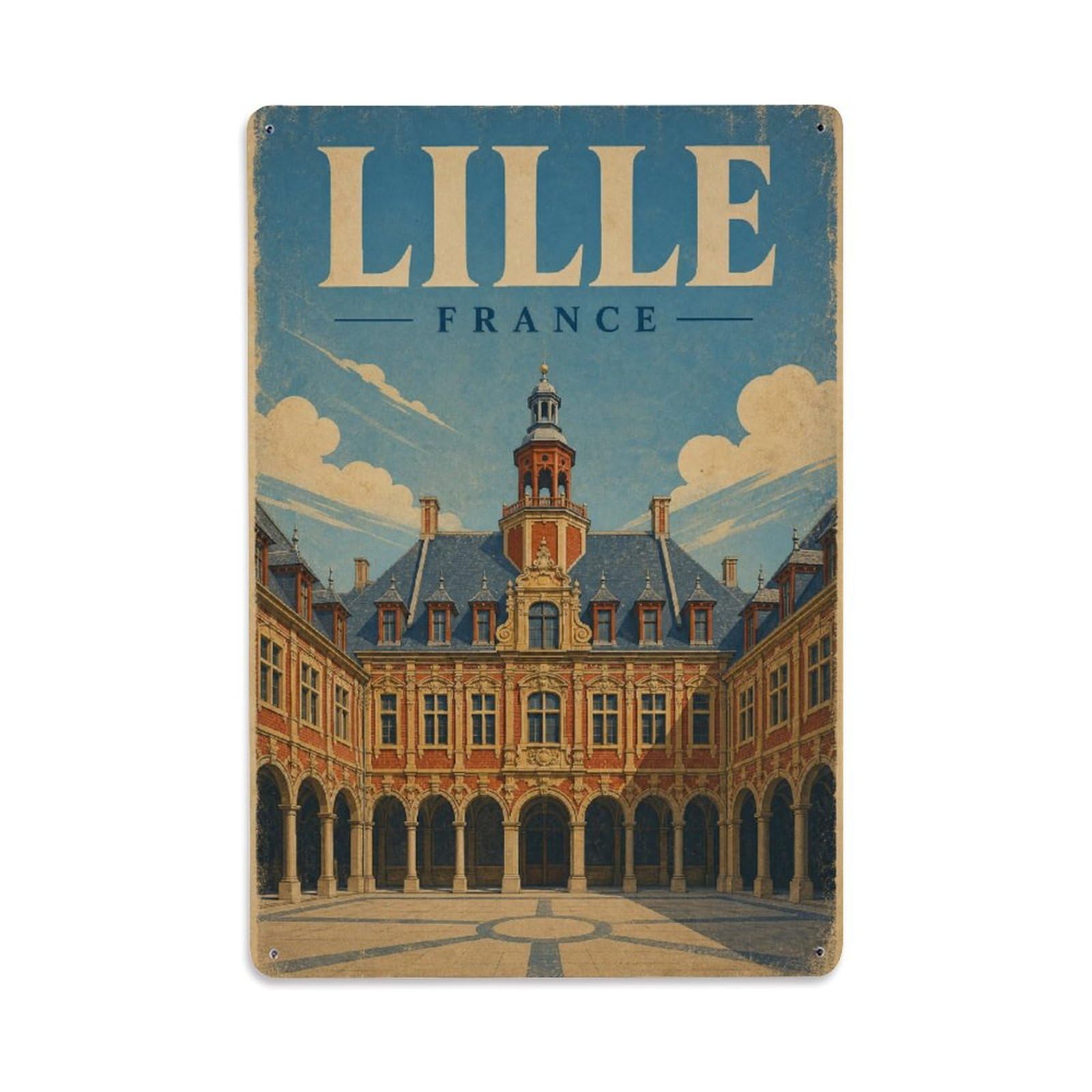 Retro Travel France Lille Metal Tin Sign