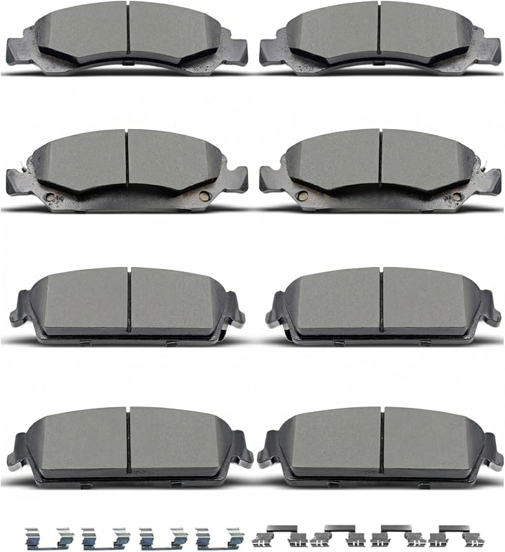 Pastilhas de freio dianteiras e traseiras de cerâmica evkingauto com clips para Cadillac Escalade, GMC Yukon e Chevrolet – 8 unidades