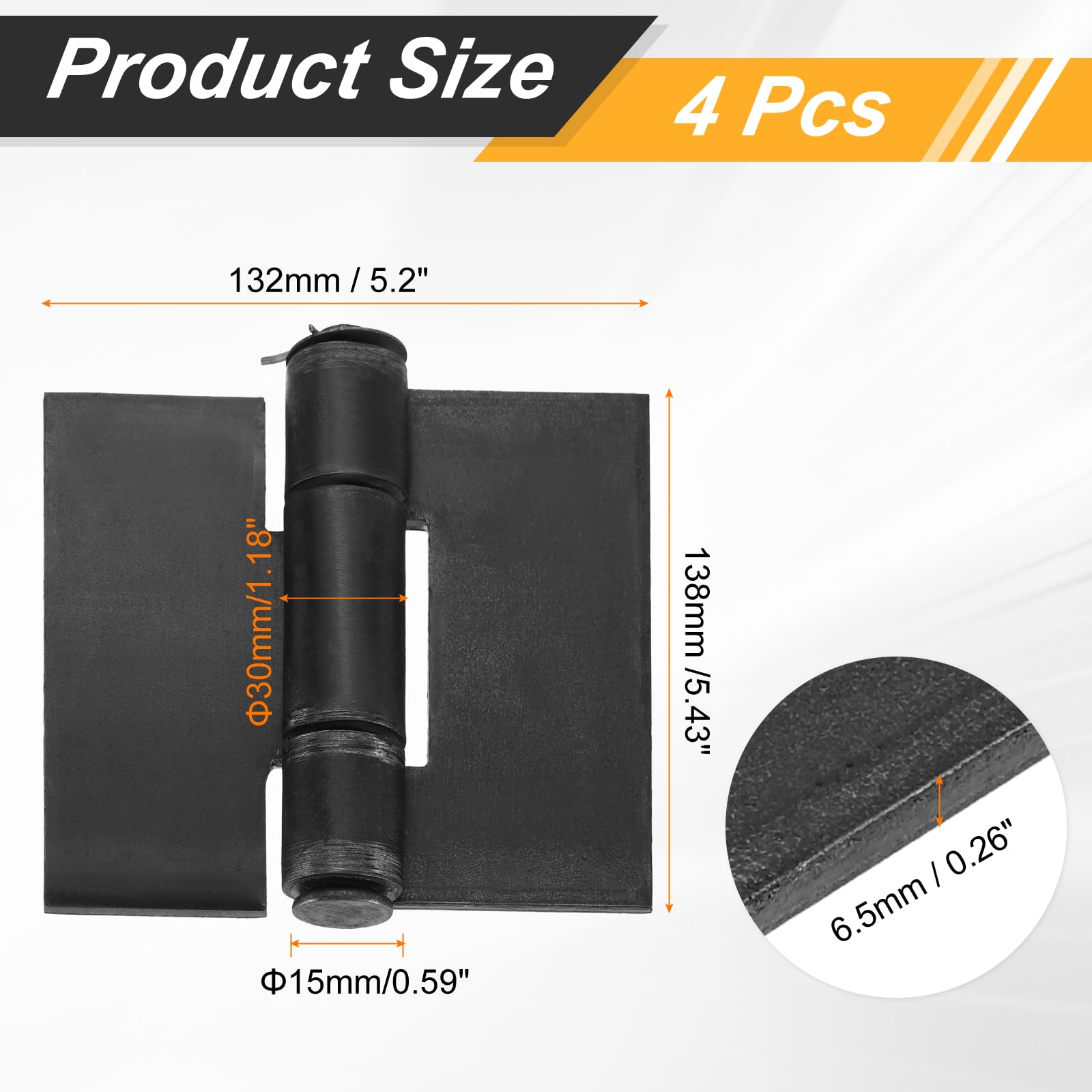 QUARKZMAN 4 Pack Bisagras Soldables 5.43" x 5.2" x 0.26" Para Remolque | De Alta Resistencia, Bisagras De Soldar A Tope Resistentes A La Corrosión Y óxido