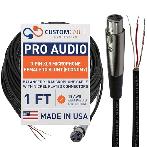 Miniatura 9 de Custom Cable Connection Micrófono equilibrado Pro-Audio XLR de 3 pies hembra a romo - Cable de instalación blindado económico de 18 AWG